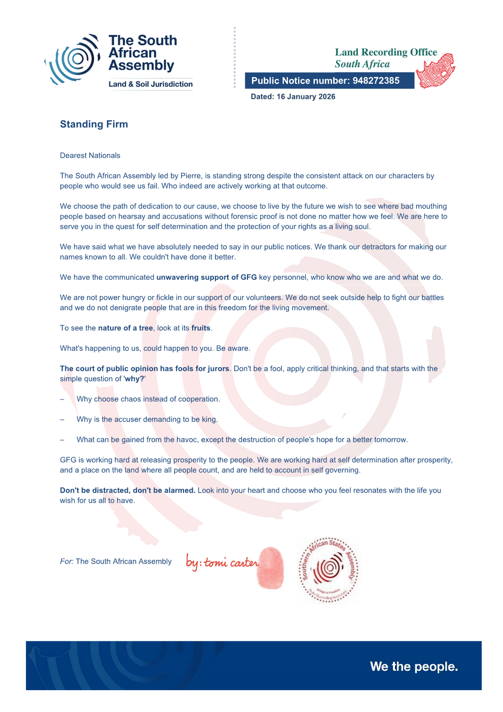 Public notice The South African Assembly Recording number 948272385